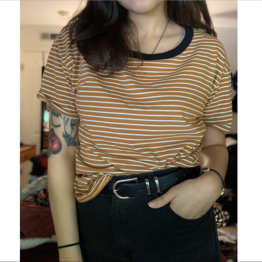 Mustard yellow striped ringer T-shirt